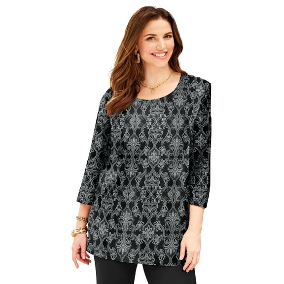 Catherines Women's Plus Size Easy Fit 3/4-Sleeve Scoopneck Tunic