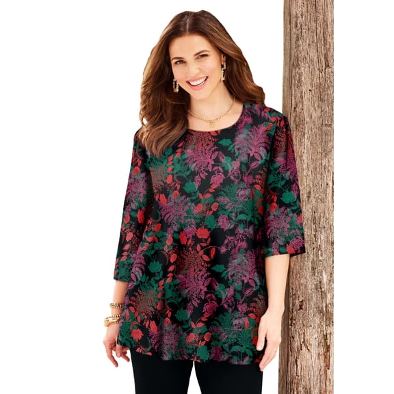 Catherines Women's Plus Size Easy Fit 3/4-Sleeve Scoopneck Tunic
