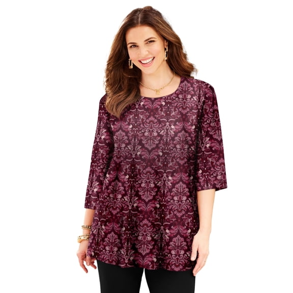 Catherines Women's Plus Size Easy Fit 3/4-Sleeve Scoopneck Tunic