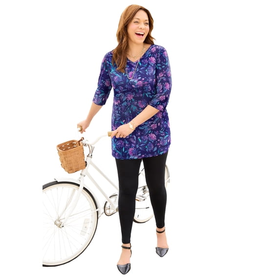 Catherines Women's Plus Size Easy Fit 3/4-Sleeve V-Neck Tunic