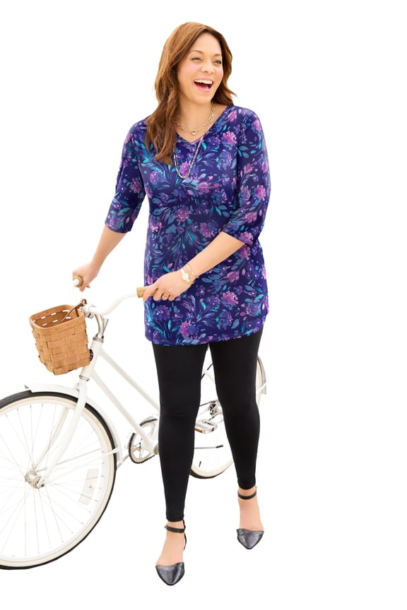 Women's Plus Size Easy Fit 3/4-Sleeve V-Neck Tunic