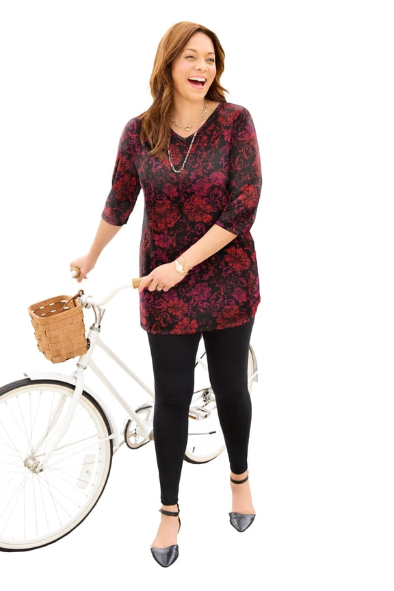 Women's Plus Size Easy Fit 3/4-Sleeve V-Neck Tunic