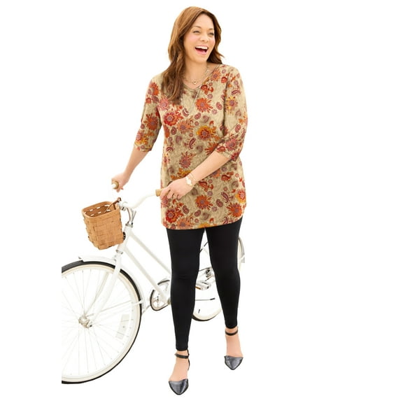 Catherines Women's Plus Size Easy Fit 3/4-Sleeve V-Neck Tunic