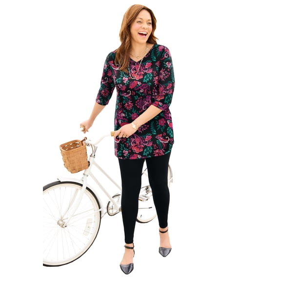 Catherines Women's Plus Size Easy Fit 3/4-Sleeve V-Neck Tunic