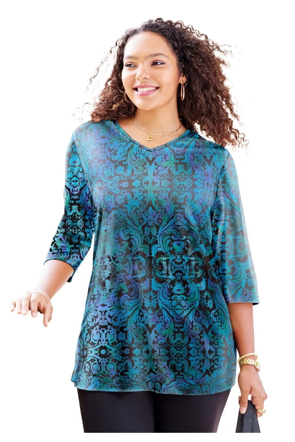 Women's Plus Size Easy Fit 3/4-Sleeve V-Neck Tunic