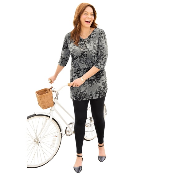 Catherines Women's Plus Size Easy Fit 3/4-Sleeve V-Neck Tunic