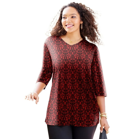 Catherines Women's Plus Size Easy Fit 3/4-Sleeve V-Neck Tunic