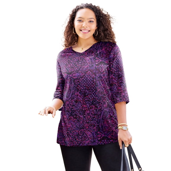 Catherines Women's Plus Size Easy Fit 3/4-Sleeve V-Neck Tunic