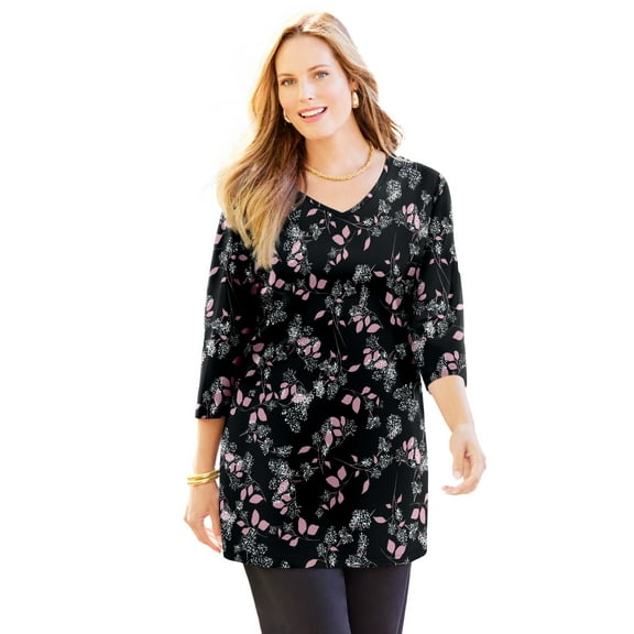Catherines Women's Plus Size Easy Fit 3/4-Sleeve V-Neck Tunic