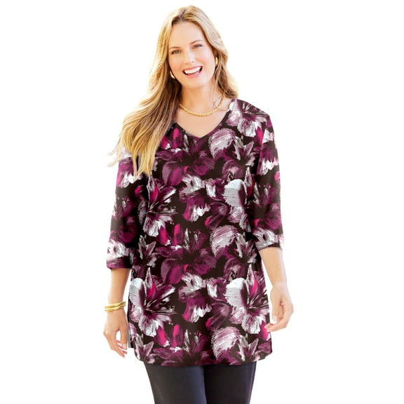 Catherines Women's Plus Size Easy Fit 3/4-Sleeve V-Neck Tunic