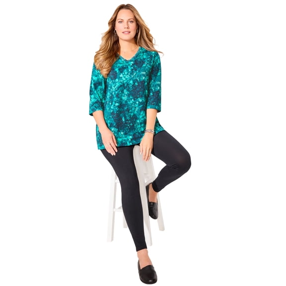 Catherines Women's Plus Size Easy Fit 3/4-Sleeve V-Neck Tunic