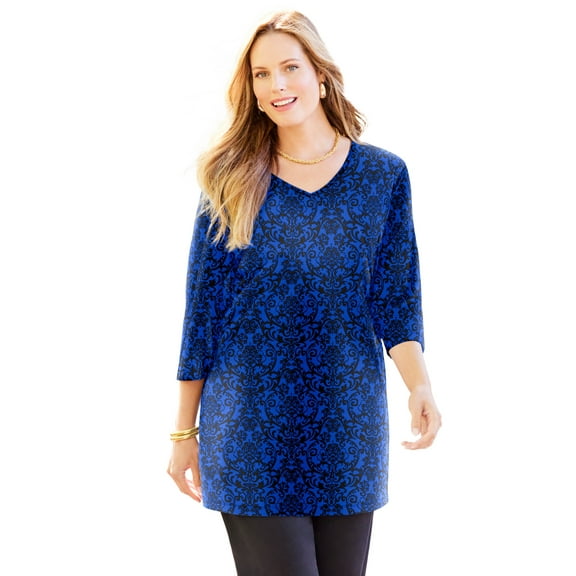 Catherines Women's Plus Size Easy Fit 3/4-Sleeve V-Neck Tunic