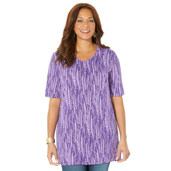 Catherines Women's Plus Size Easy Fit Short Sleeve V-Neck Tunic