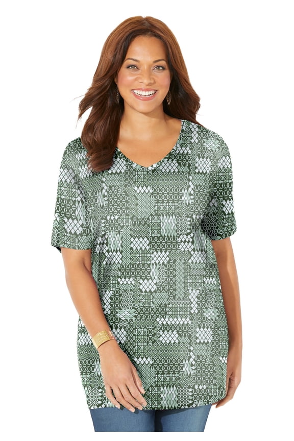 Women's Plus Size Easy Fit Short Sleeve V-Neck Tunic