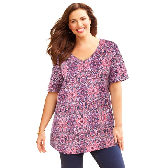 Catherines Women's Plus Size Easy Fit Short Sleeve V-Neck Tunic