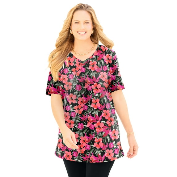 Catherines Women's Plus Size Easy Fit Short Sleeve V-Neck Tunic