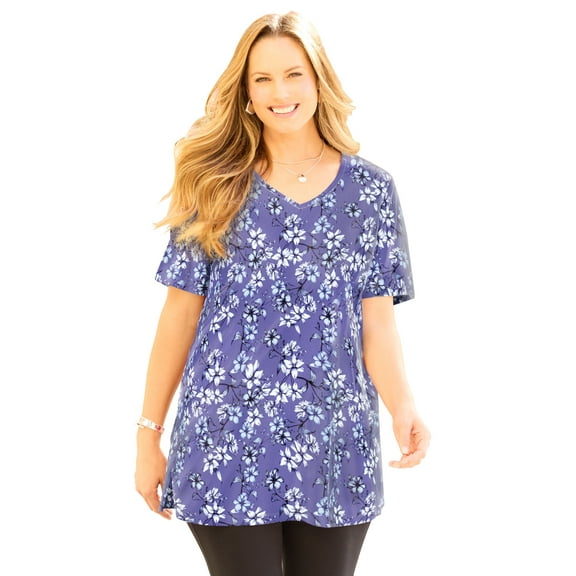 Catherines Women's Plus Size Easy Fit Short Sleeve V-Neck Tunic