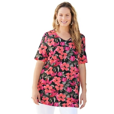 Catherines Women's Plus Size Easy Fit Short Sleeve V-Neck Tunic