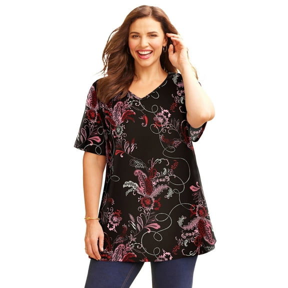 Catherines Women's Plus Size Easy Fit Short Sleeve V-Neck Tunic
