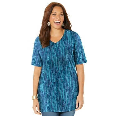 Catherines Women's Plus Size Easy Fit Short Sleeve V-Neck Tunic