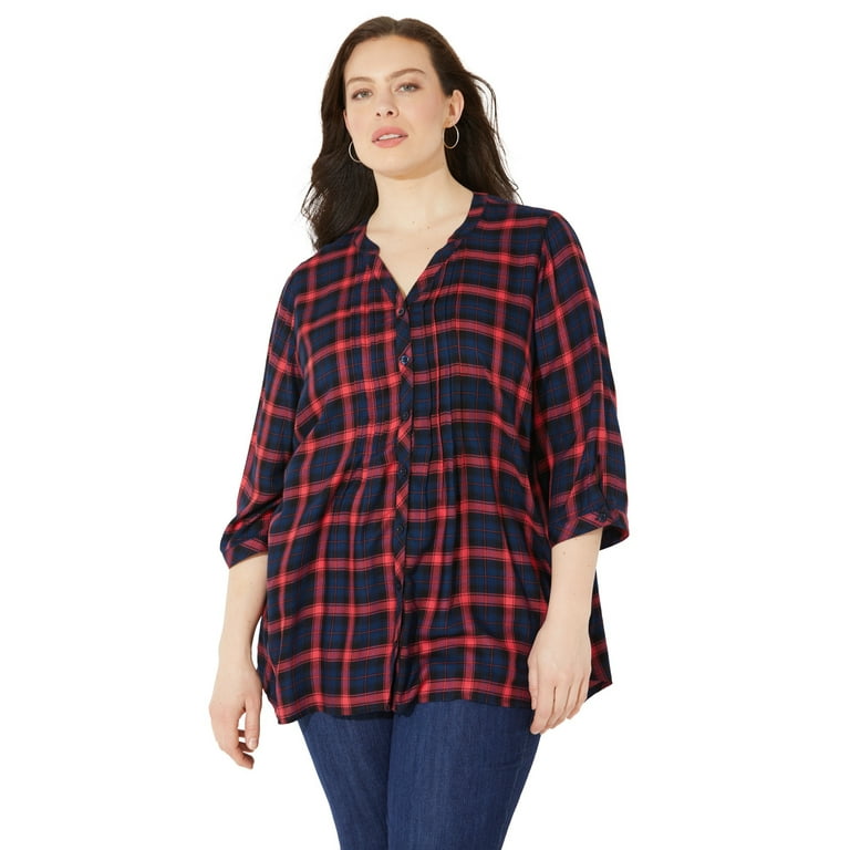 Catherines Women's Plus Size Effortless Pintuck Plaid Tunic 