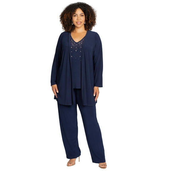 Catherines Women's Plus Size Embellished 3-Piece Pant Suit