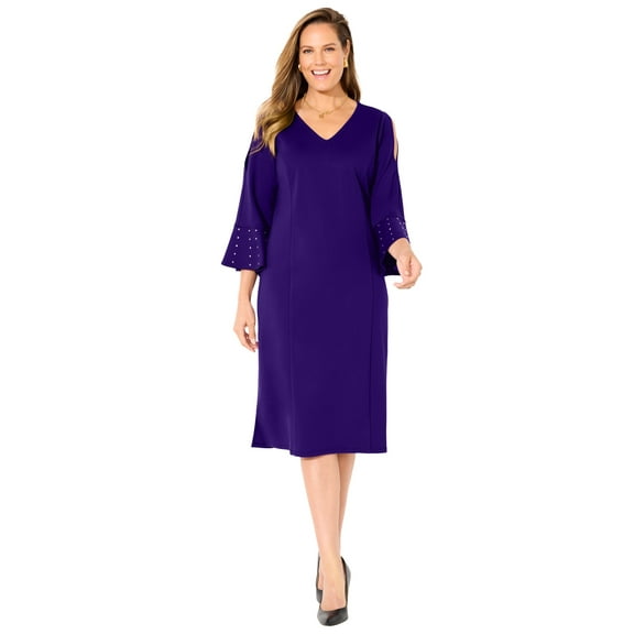 Catherines Women's Plus Size Embellished Cold Shoulder Ponte Dress