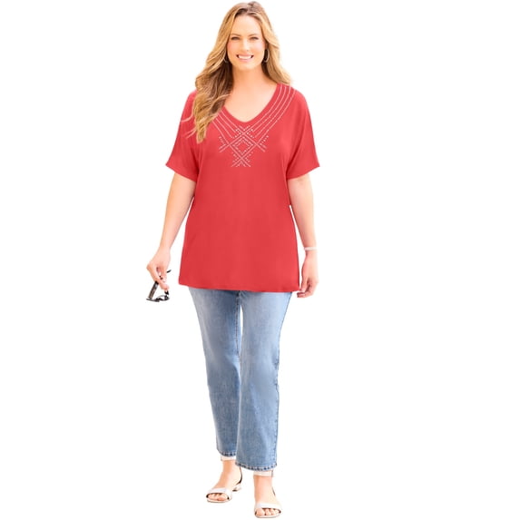 Catherines Women's Plus Size Embellished Dolman Tunic