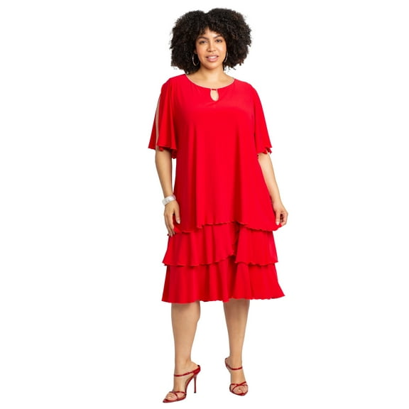 Catherines Women's Plus Size Embellished Keyhole Midi-Tier Dress