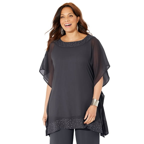 Catherines Women's Plus Size Embellished Poncho