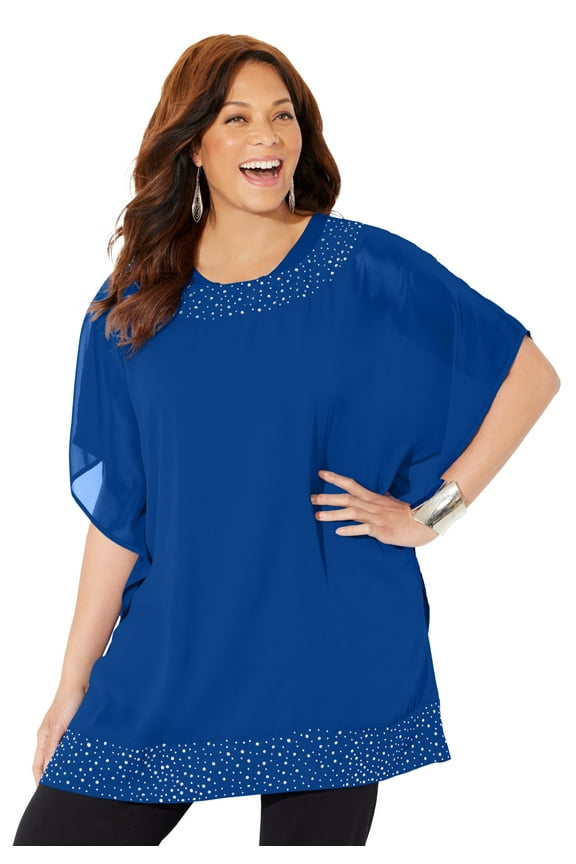 Women's Plus Size Embellished Poncho