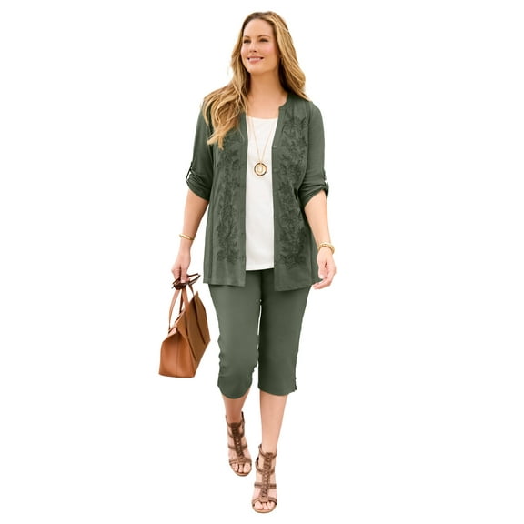 Catherines Women's Plus Size Embroidered Buttonfront Tunic