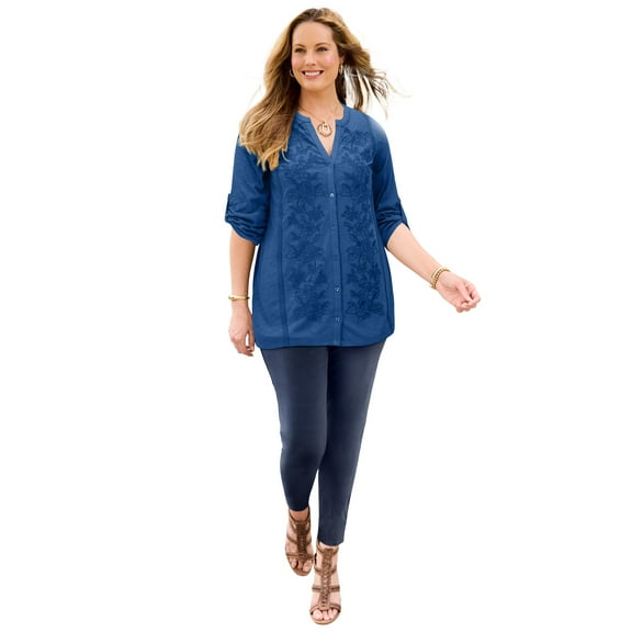 Catherines Women's Plus Size Embroidered Buttonfront Tunic