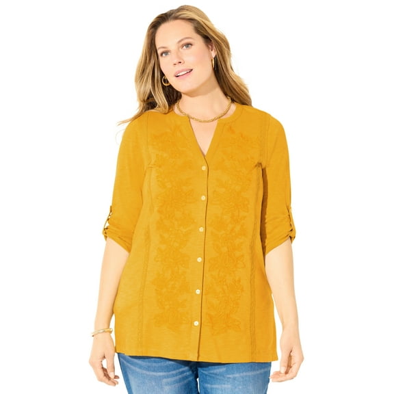 Catherines Women's Plus Size Embroidered Buttonfront Tunic