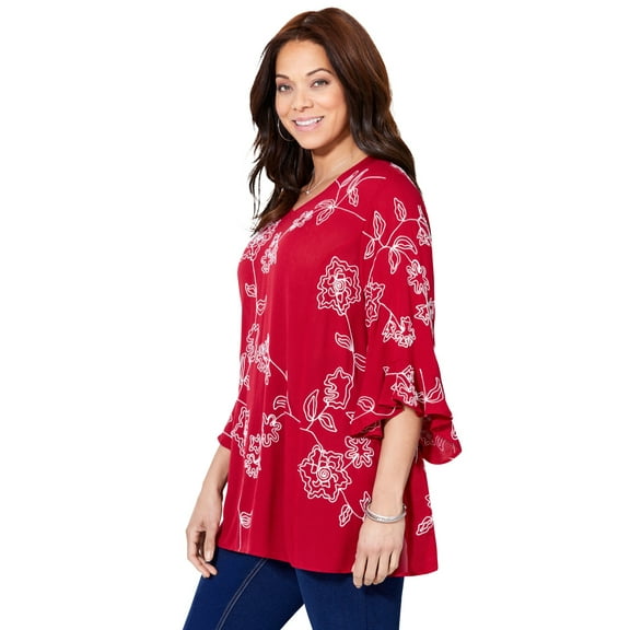 Catherines Women's Plus Size Embroidered Gauze Tunic