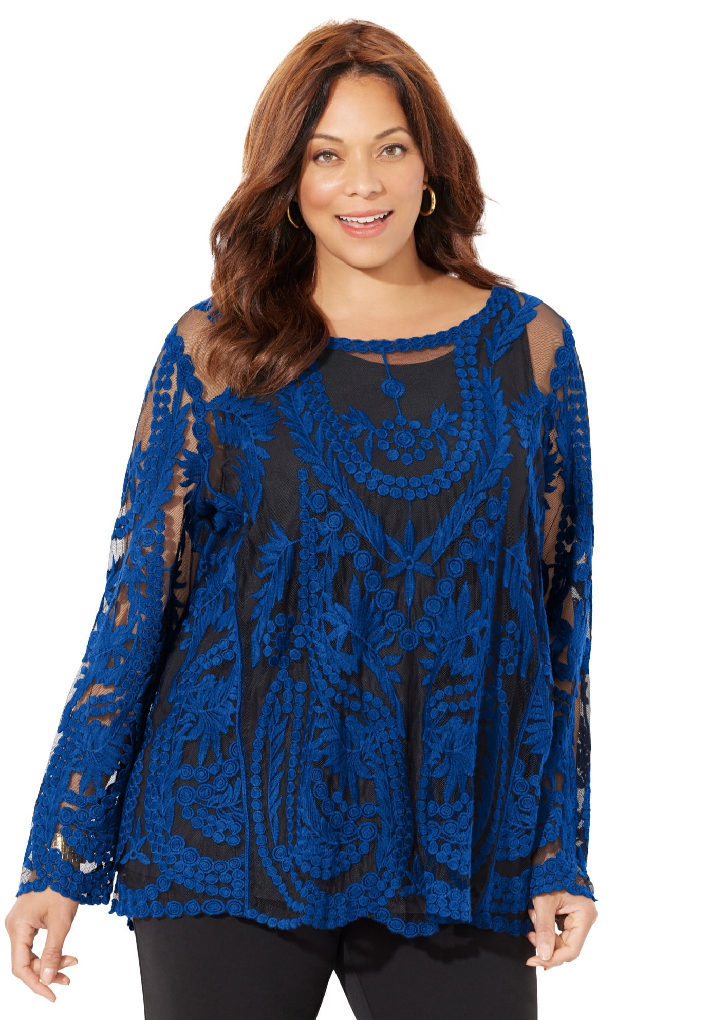 Plus Netted Tops Catherines Women's Plus Size Embroidered Mesh Top - Walmart.com