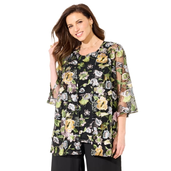 Catherines Women's Plus Size Embroidered Tank And wrap 2-Piece Set