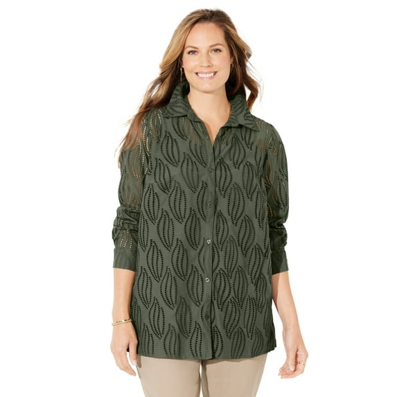 Catherines Women's Plus Size Eyelet Buttonfront Blouse