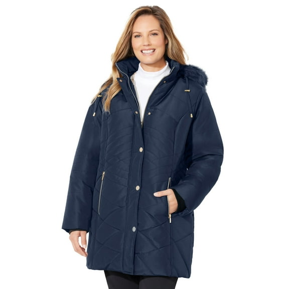 Catherines Women's Plus Size Faux Fur Hood Puffer Coat