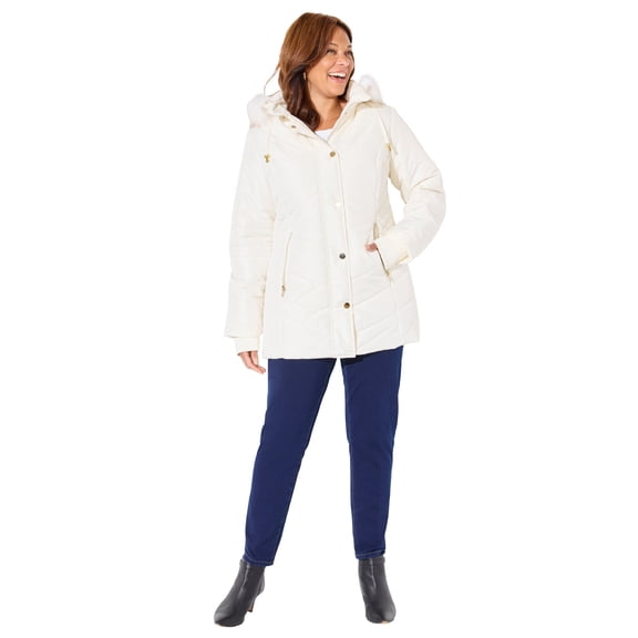 Catherines Women's Plus Size Faux Fur Hood Puffer Coat
