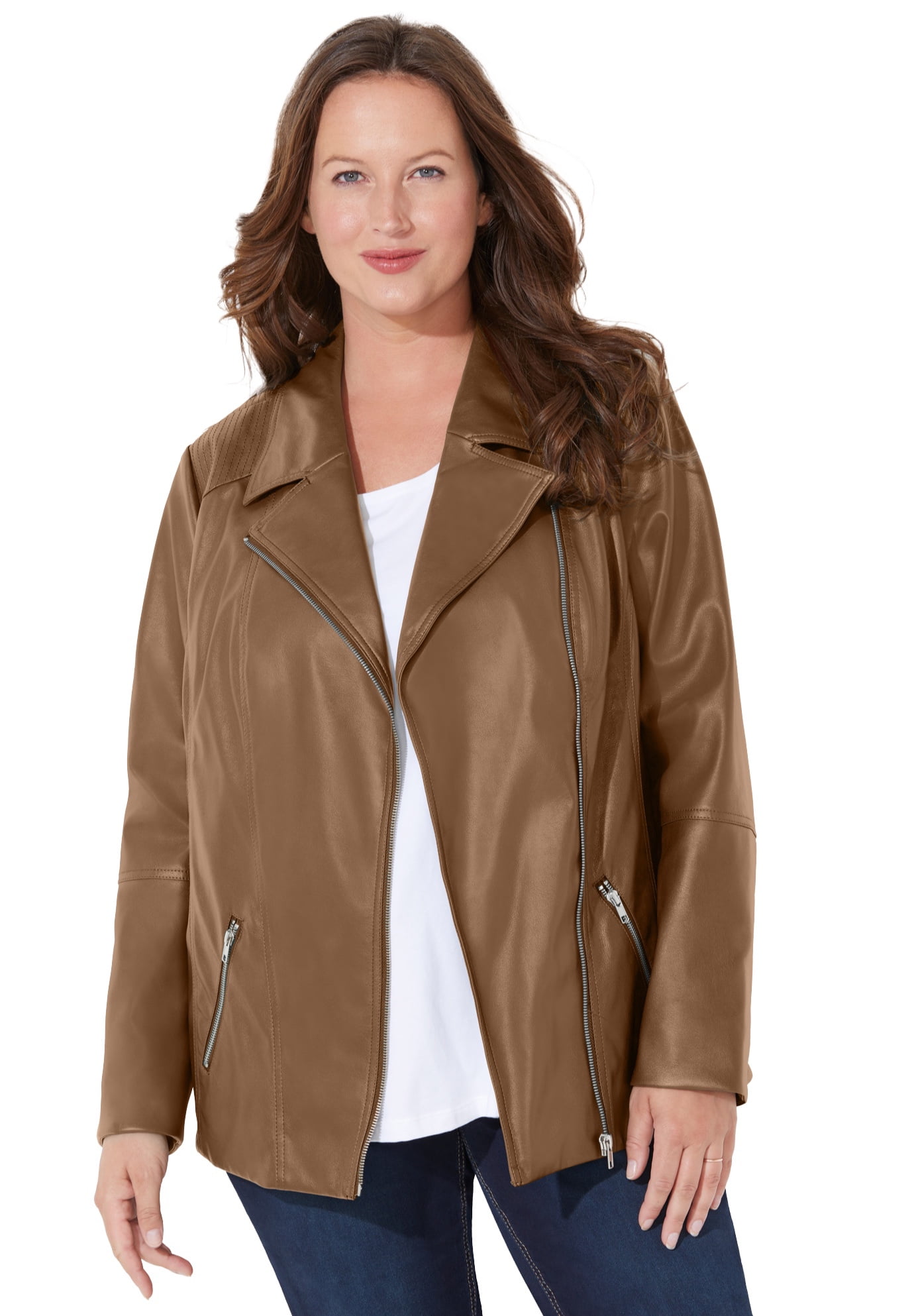 Catherines Women's Plus Size Faux Leather Moto Jacket