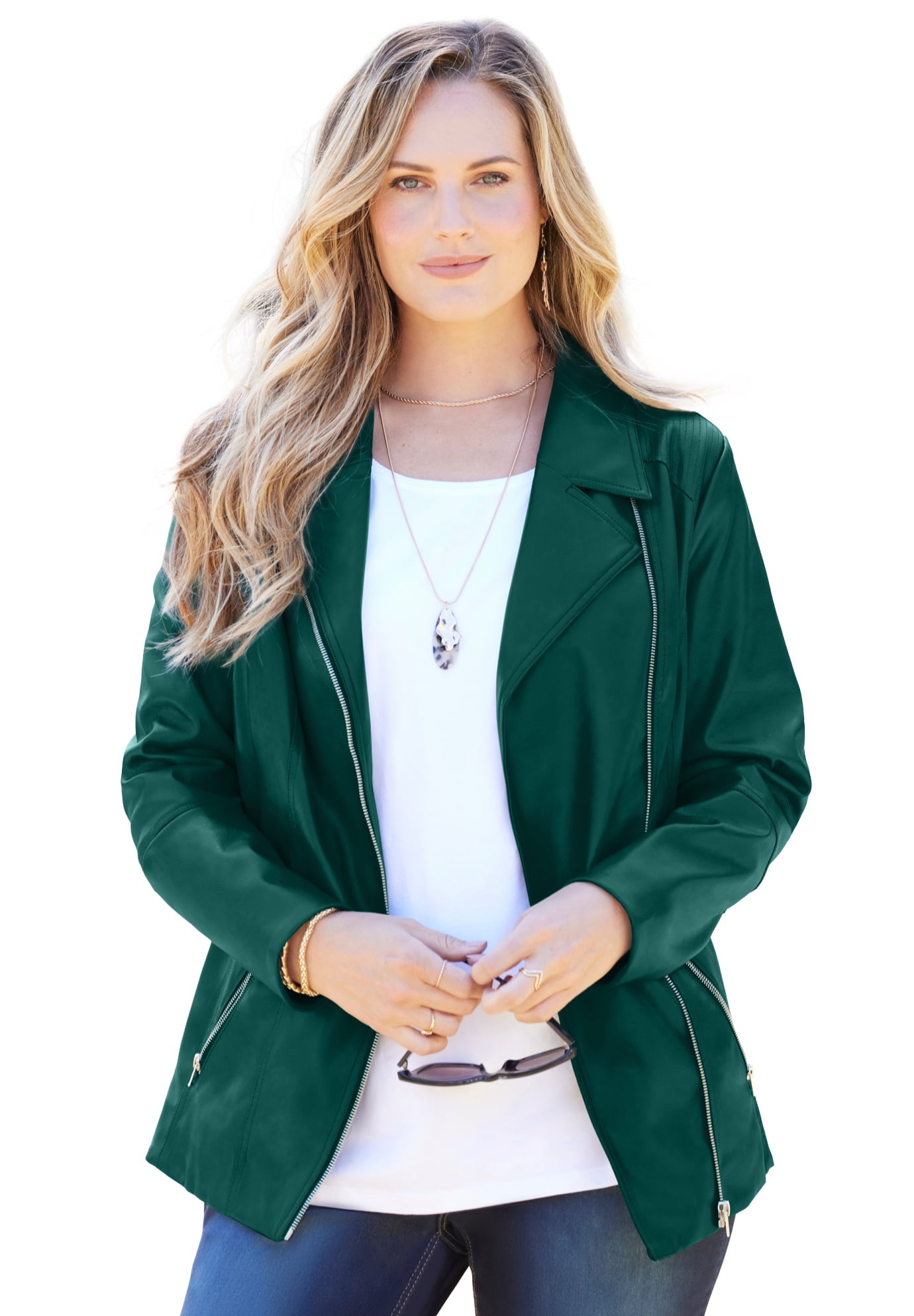 Catherines Women's Plus Size Faux Leather Moto Jacket