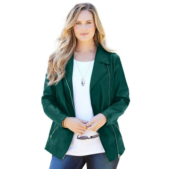 Catherines Women's Plus Size Faux Leather Moto Jacket