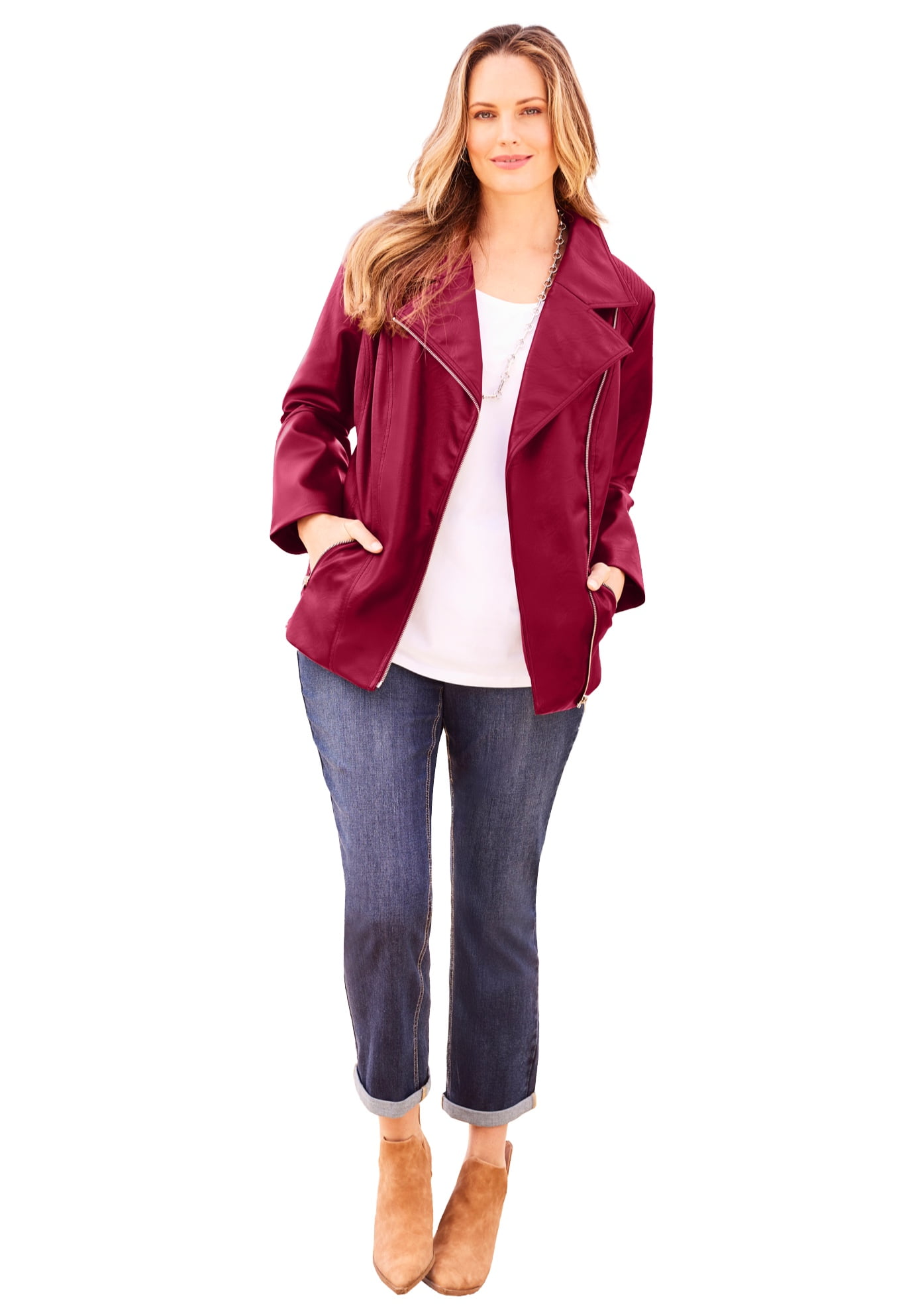 Catherines Women's Plus Size Faux Leather Moto Jacket