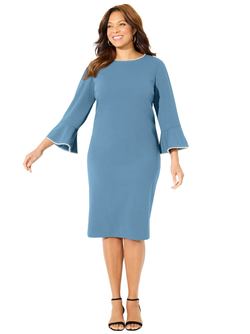 Catherines Women's Plus Size Faux Pearl Trim Ruffle Sleeve Shift