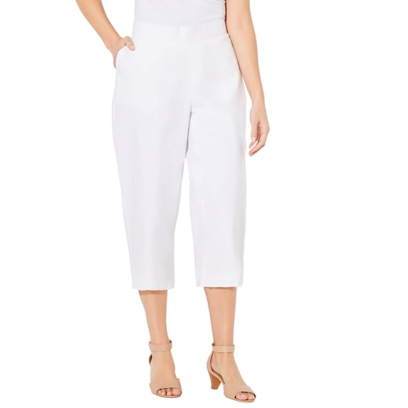 Catherines Women's Plus Size Flat Front Linen Capri