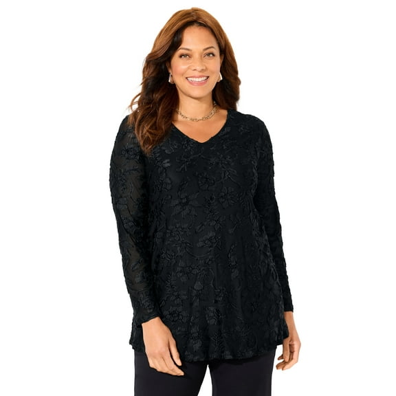 Catherines Women's Plus Size Flocked Mesh Tunic