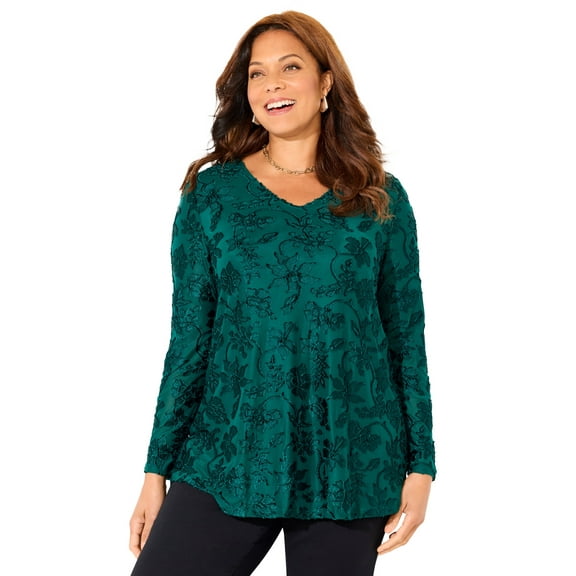 Catherines Women's Plus Size Flocked Mesh Tunic
