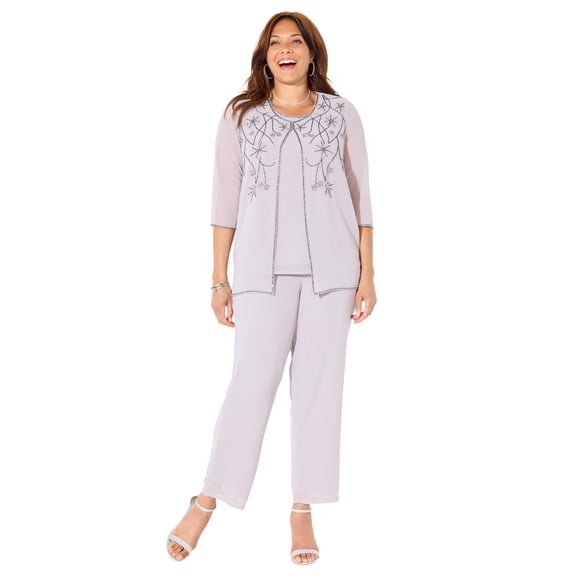 Catherines Women's Plus Size Floral Border 3-Piece Pant Suit