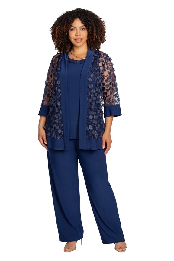 Women's Plus Size Floral Lace 3-Piece Pant Suit